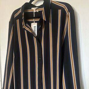 Como‎ Vintage Woman Blue Striped Tunic Button Up Fit Shirt Top Size 2x